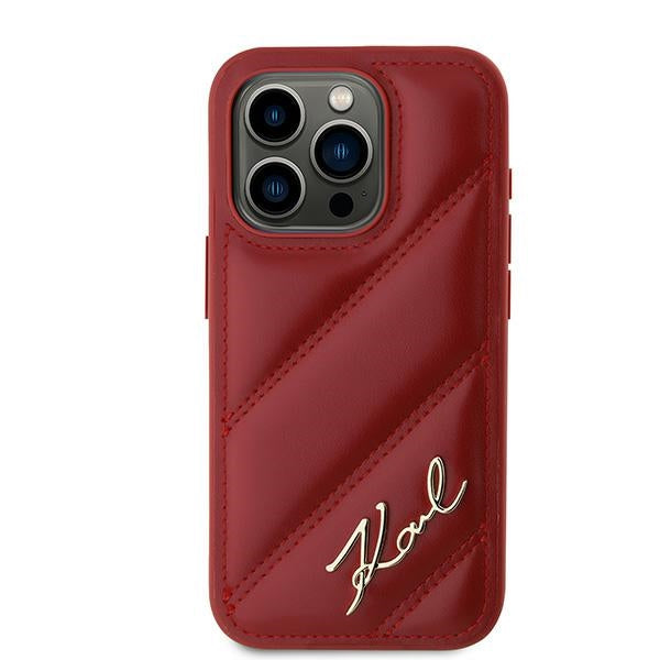 Karl Lagerfeld Diagonal Quilted Script case for iPhone 15 Pro - red