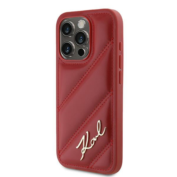 Karl Lagerfeld Diagonal Quilted Script case for iPhone 15 Pro - red