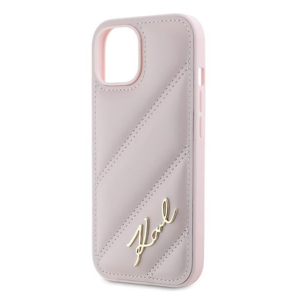 Karl Lagerfeld Diagonal Quilted Script case for iPhone 15 Plus / 14 Plus - pink