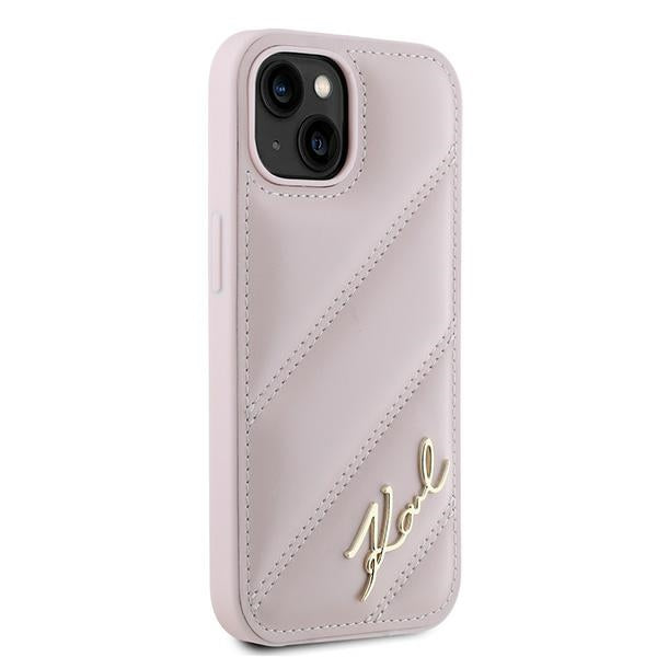 Karl Lagerfeld Diagonal Quilted Script case for iPhone 15 Plus / 14 Plus - pink
