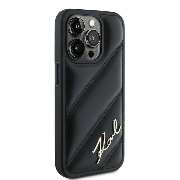 Karl Lagerfeld Diagonal Quilted Script case for iPhone 15 Pro Max - black