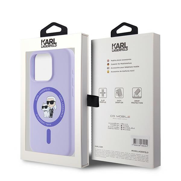 Karl Lagerfeld Silicone Karl&Choupette Heads Ring MagSafe Case for iPhone 15 Pro - Purple