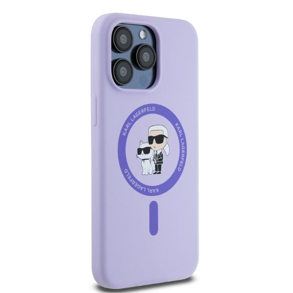 Karl Lagerfeld Silicone Karl&Choupette Heads Ring MagSafe Case for iPhone 15 Pro Max - Purple