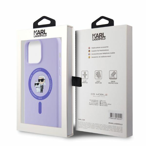 Karl Lagerfeld Silicone Karl&Choupette Heads Ring MagSafe Case for iPhone 15 Pro Max - Purple