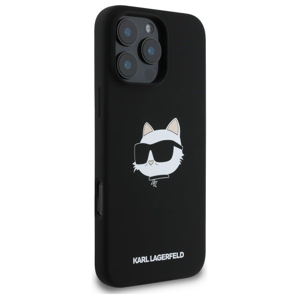 Karl Lagerfeld Silicone Choupette Head Print MagSafe iPhone 16 Pro Case - Black