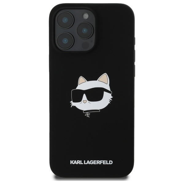 Karl Lagerfeld Silicone Choupette Head Print MagSafe iPhone 16 Pro Case - Black