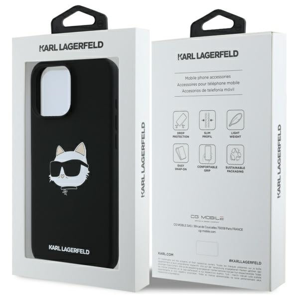 Karl Lagerfeld Silicone Choupette Head Print MagSafe iPhone 16 Pro Case - Black