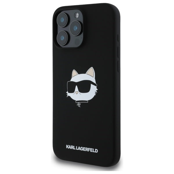 Karl Lagerfeld Silicone Choupette Head Print MagSafe iPhone 16 Pro Case - Black