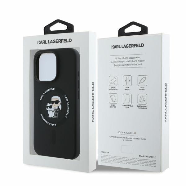 Karl Lagerfeld Silicone Karl&amp;Choupette Heads Ring MagSafe Case for iPhone 16 Pro - Black