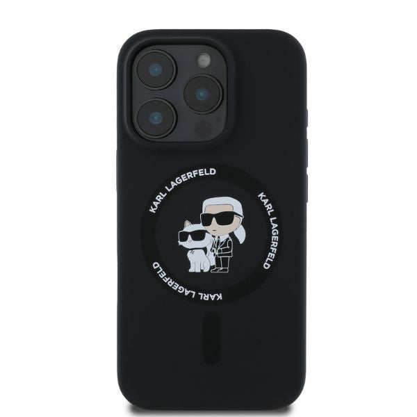 Karl Lagerfeld Silicone Karl&amp;Choupette Heads Ring MagSafe Case for iPhone 16 Pro - Black