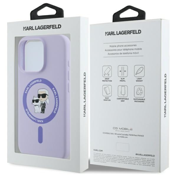 Karl Lagerfeld Silicone Karl&amp;Choupette Heads Ring MagSafe Case for iPhone 16 Pro - Purple