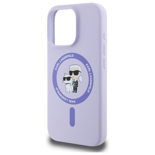 Karl Lagerfeld Silicone Karl&amp;Choupette Heads Ring MagSafe Case for iPhone 16 Pro - Purple