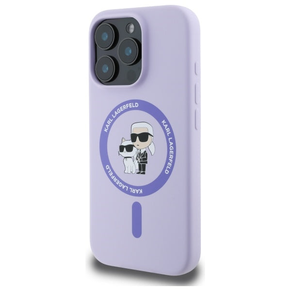 Karl Lagerfeld Silicone Karl&amp;Choupette Heads Ring MagSafe Case for iPhone 16 Pro - Purple
