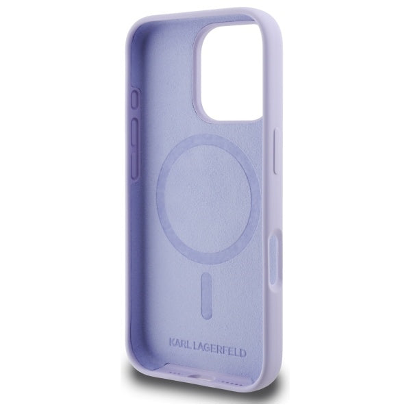 Karl Lagerfeld Silicone Karl&Choupette Heads Ring MagSafe Case for iPhone 16 Pro - Purple