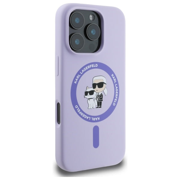 Karl Lagerfeld Silicone Karl&Choupette Heads Ring MagSafe Case for iPhone 16 Pro - Purple