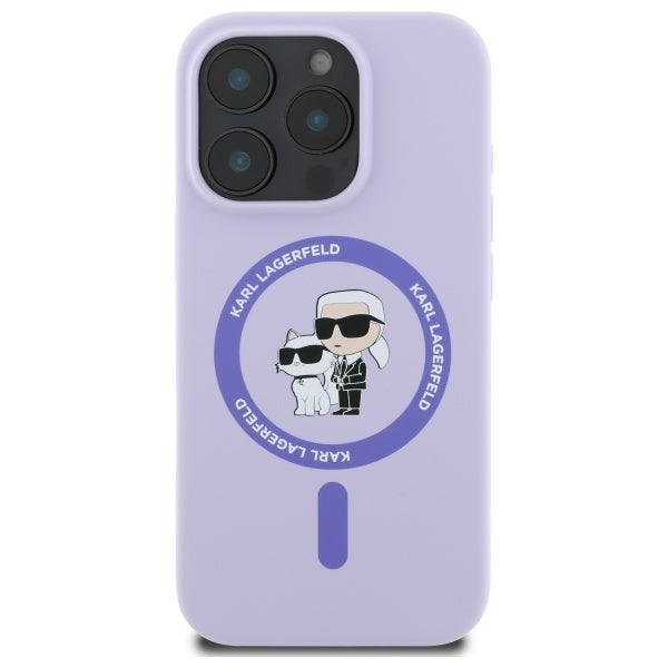 Karl Lagerfeld Silicone Karl&Choupette Heads Ring MagSafe Case for iPhone 16 Pro - Purple