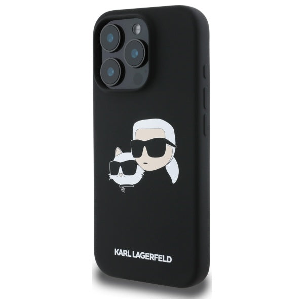 Karl Lagerfeld Silicone Case Heads Print MagSafe for iPhone 16 Pro - Black