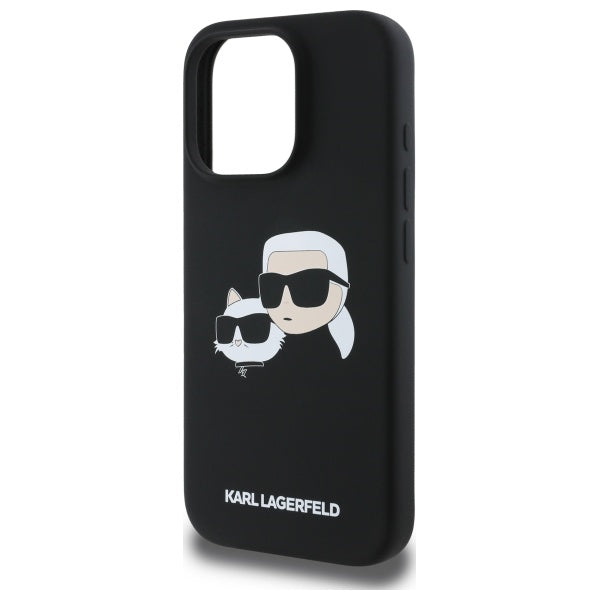 Karl Lagerfeld Silicone Case Heads Print MagSafe for iPhone 16 Pro - Black