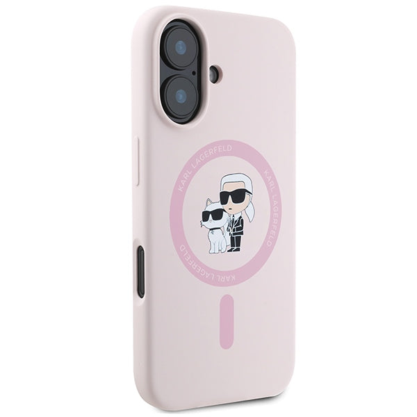 Karl Lagerfeld Silicone Karl&Choupette Heads Ring MagSafe Case for iPhone 16 Plus - Pink