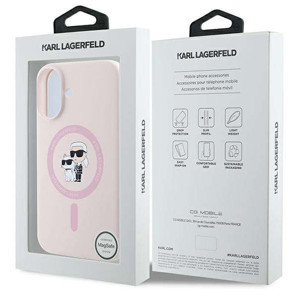 Karl Lagerfeld Silicone Karl&amp;Choupette Heads Ring MagSafe Case for iPhone 16 Plus - Pink