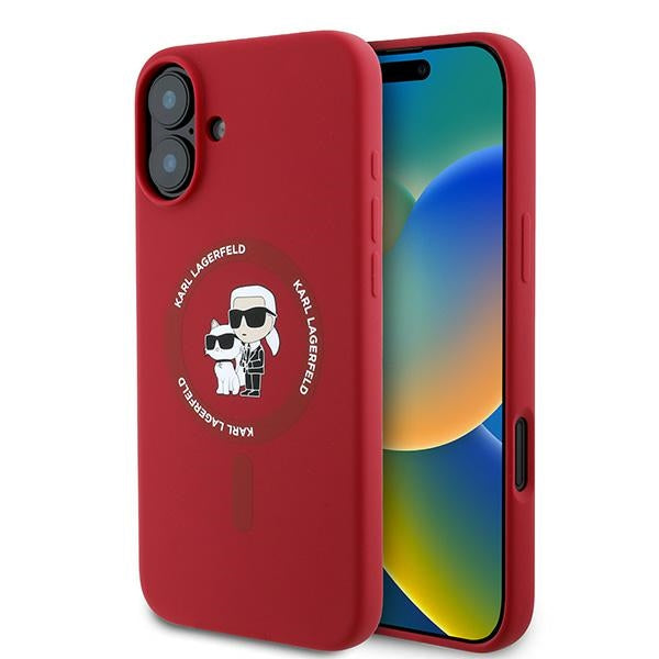 Karl Lagerfeld Silicone Karl&amp;Choupette Heads Ring MagSafe Case for iPhone 16 Plus - Red