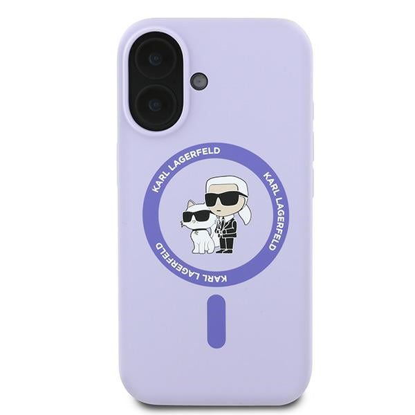 Karl Lagerfeld Silicone Karl&amp;Choupette Heads Ring MagSafe Case for iPhone 16 Plus - Purple