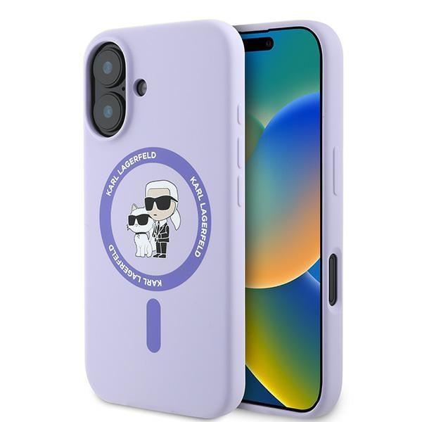 Karl Lagerfeld Silicone Karl&amp;Choupette Heads Ring MagSafe Case for iPhone 16 Plus - Purple