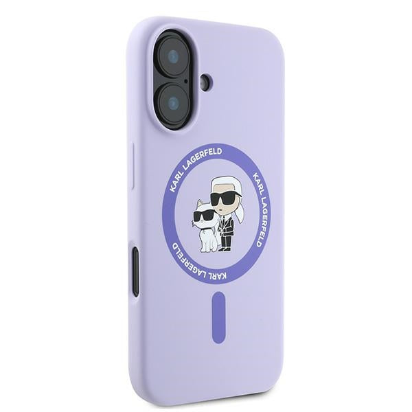 Karl Lagerfeld Silicone Karl&amp;Choupette Heads Ring MagSafe Case for iPhone 16 Plus - Purple