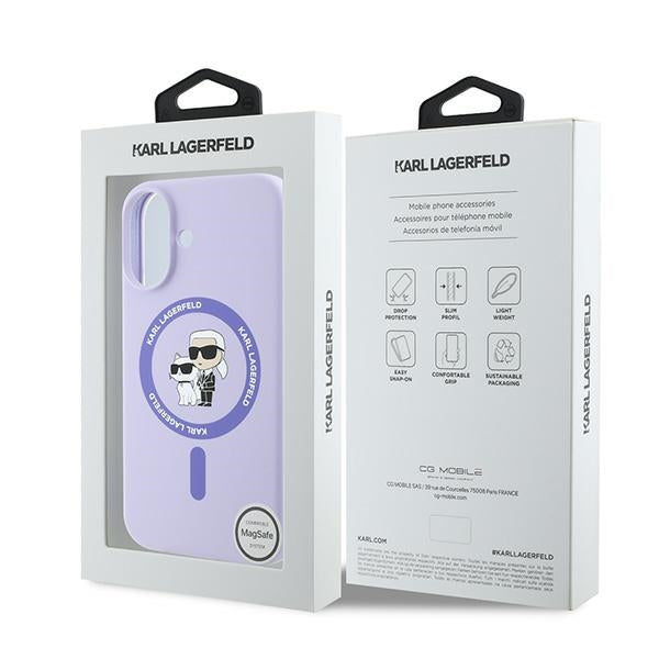 Karl Lagerfeld Silicone Karl&amp;Choupette Heads Ring MagSafe Case for iPhone 16 Plus - Purple