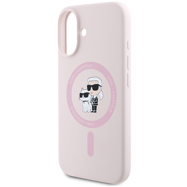 Karl Lagerfeld Silicone Karl&amp;Choupette Heads Ring MagSafe iPhone 16 Case - Pink