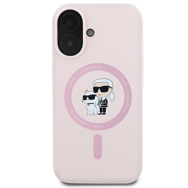 Karl Lagerfeld Silicone Karl&amp;Choupette Heads Ring MagSafe iPhone 16 Case - Pink