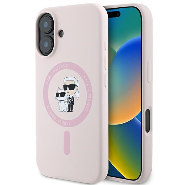 Karl Lagerfeld Silicone Karl&amp;Choupette Heads Ring MagSafe iPhone 16 Case - Pink