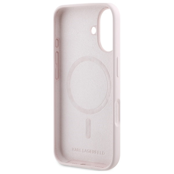 Karl Lagerfeld Silicone Nauble Heads Print MagSafe Case for iPhone 16 - Pink