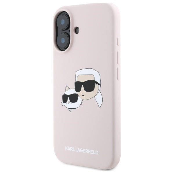 Karl Lagerfeld Silicone Nauble Heads Print MagSafe Case for iPhone 16 - Pink