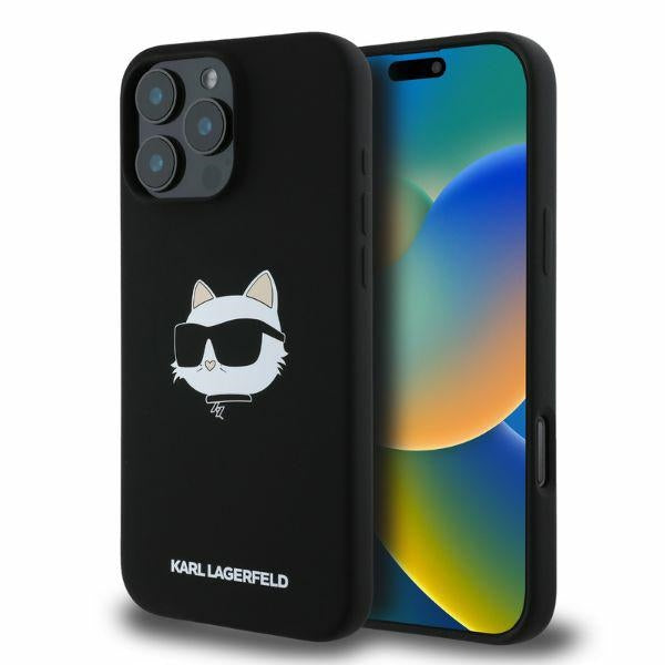 Karl Lagerfeld Silicone Choupette Head Print MagSafe case for iPhone 16 Pro Max - black