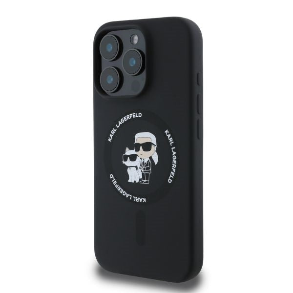 Karl Lagerfeld Silicone Karl&amp;Choupette Heads Ring MagSafe Case for iPhone 16 Pro Max - Black