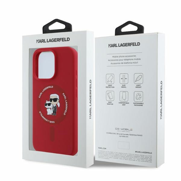 Karl Lagerfeld Silicone Karl&Choupette Heads Ring MagSafe case for iPhone 16 Pro Max - red