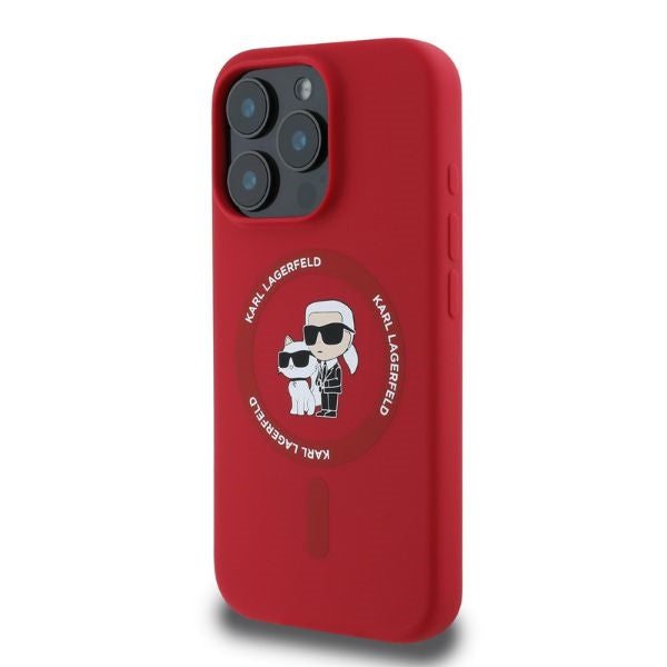 Karl Lagerfeld Silicone Karl&Choupette Heads Ring MagSafe case for iPhone 16 Pro Max - red