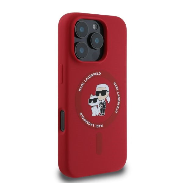 Karl Lagerfeld Silicone Karl&Choupette Heads Ring MagSafe case for iPhone 16 Pro Max - red