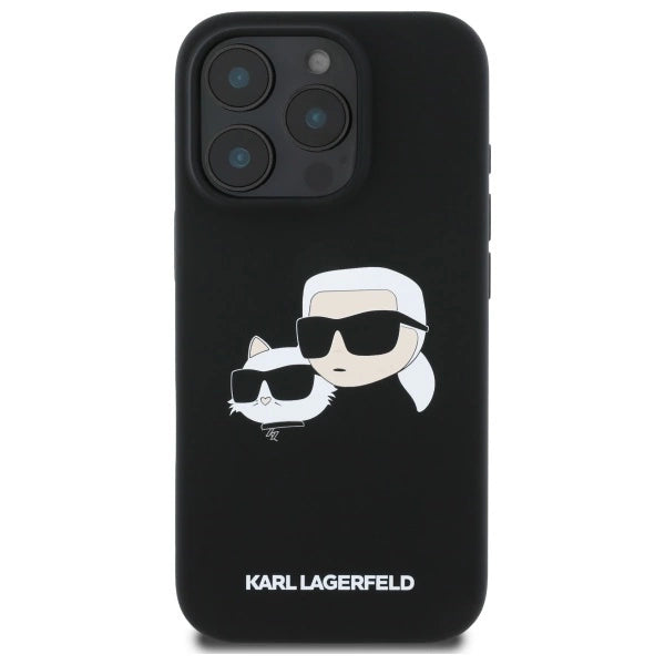 Karl Lagerfeld Silicone Case Heads Print MagSafe for iPhone 16 Pro Max - Black