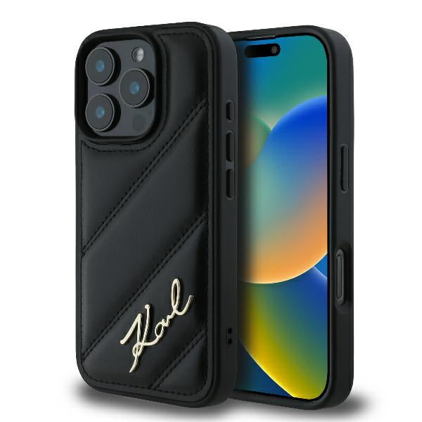 Karl Lagerfeld Quilted Signature iPhone 16 Pro Case - Black