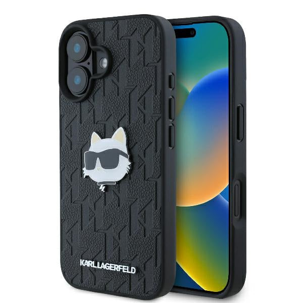 Karl Lagerfeld Monogram Choupette Head Pin iPhone 16 Case - Black
