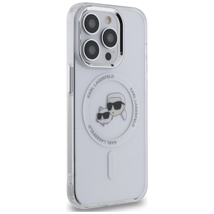 Karl Lagerfeld IML Metal Karl &amp; Choupette Head MagSafe iPhone 14 Pro Case - White