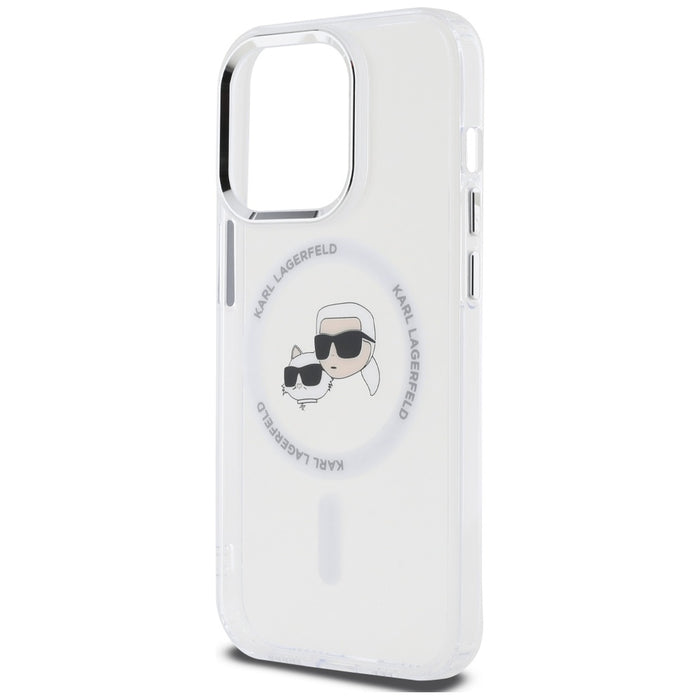 Karl Lagerfeld IML Metal Karl &amp; Choupette Head MagSafe iPhone 14 Pro Case - White