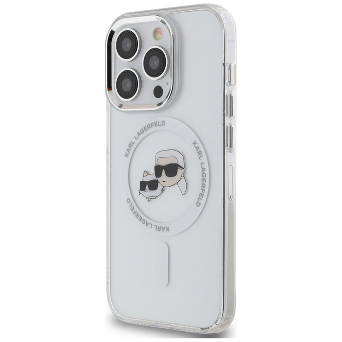 Karl Lagerfeld IML Metal Karl &amp; Choupette Head MagSafe iPhone 14 Pro Case - White