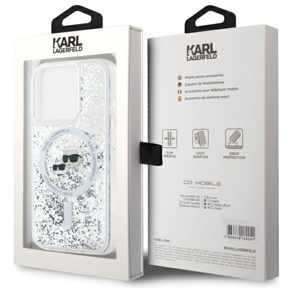 Karl Lagerfeld Liquid Glitter Karl &amp; Choupette Head Magsafe iPhone 15 Pro Case - Clear