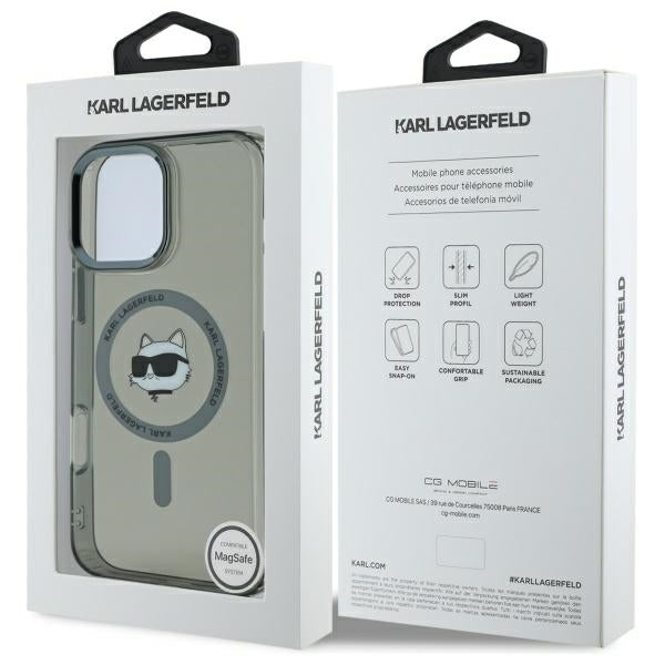 Karl Lagerfeld IML Metal Choupette Head MagSafe iPhone 16 Pro Case - Black