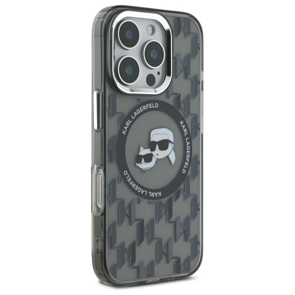 Karl Lagerfeld IML Monogram Karl &amp; Choupette Head MagSafe iPhone 16 Pro Case - Black