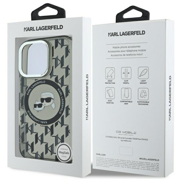 Karl Lagerfeld IML Monogram Karl &amp; Choupette Head MagSafe iPhone 16 Pro Case - Black