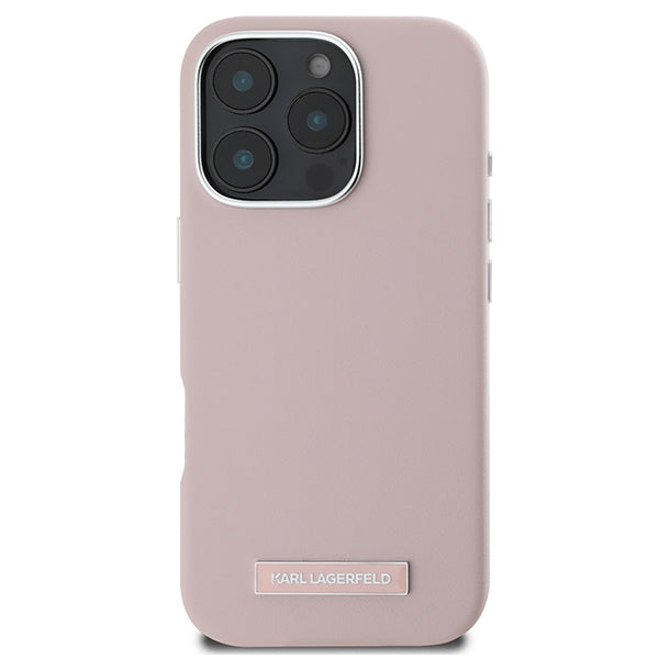 Karl Lagerfeld FW Metal Plate MagSafe iPhone 16 Pro Case - Pink